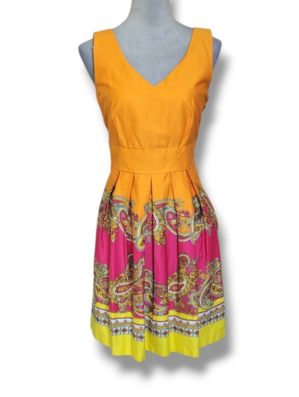 Spense Colorful Paisley Pleated Summer Dress With Pockets Size 6 NWT